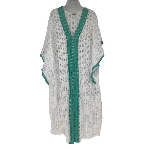 Ersilia Womens White Green Crochet Swim Cover Up Beach Boho Chic Italy H23-8 - Picture 1 of 6